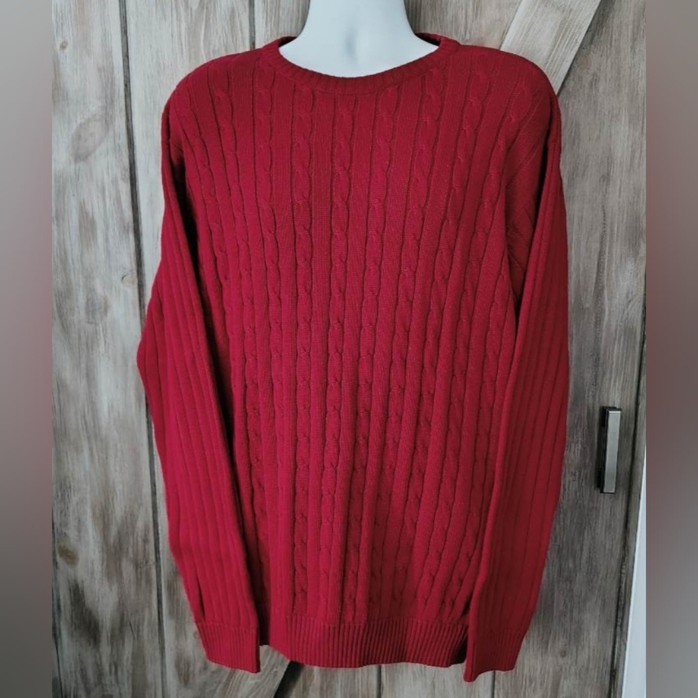 JAMES PRINGLE Jumper Cable Knit Sweater Red Mens XL Crew Neck Preppy Holiday